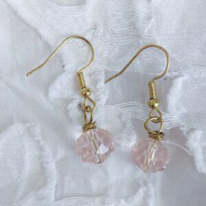 Pink Glass Drop Earrings (Gold)